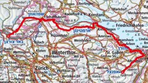 מפה של מסלול רכיבה על אופניים בשוויץ